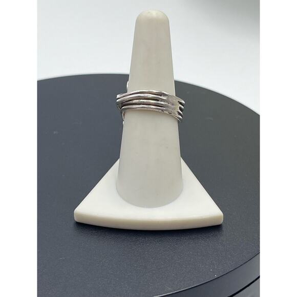 Sterling Silver 925 Artisan Hammered Loop Wrap Organic Shaped Bypass Ring Sz 8 - Picture 5 of 14